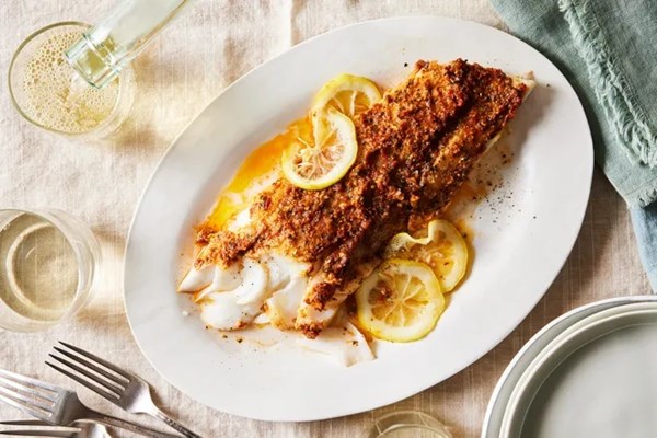 Baked cod with sun-dried tomato pesto