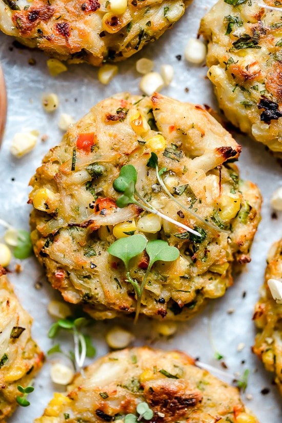 Baked corn and crab cakes