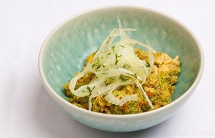 Baked crab, curry, celeriac and fennel