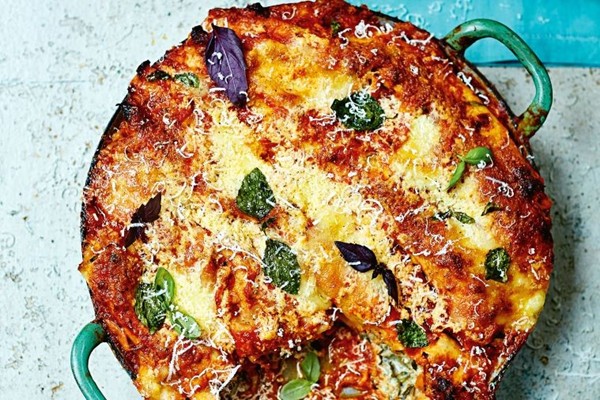 Baked crepes with ricotta and broccolini
