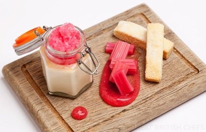 Baked custard and rhubarb granita
