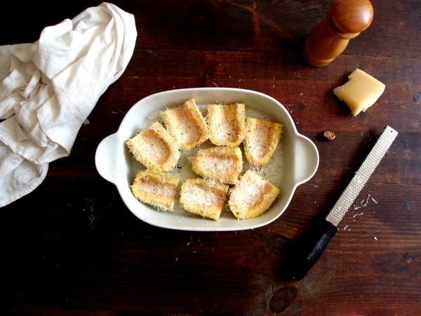 Baked delicata squash with cream and Parmigiano