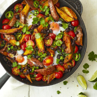 Baked egg, sweet potato and black bean hash