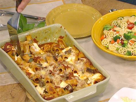 Baked eggplant rigatoni with four cheese