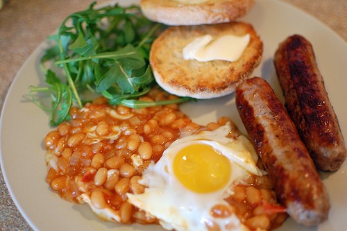 Baked eggs and beans