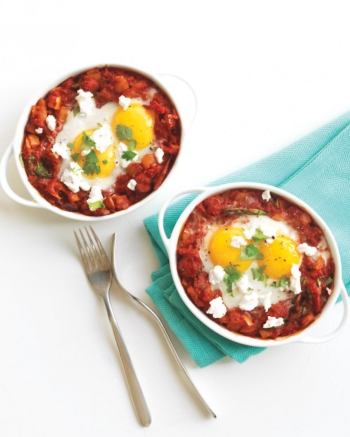 Baked eggs in chunky tomato sauce