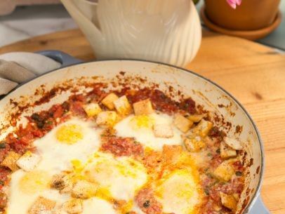 Baked eggs with green chiles and capers