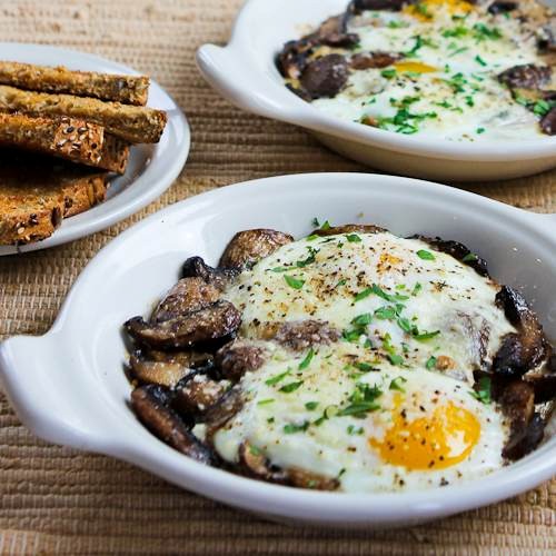 Baked eggs with mushrooms and Parmesan