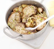Baked fennel pork with lemony potatoes & onions
