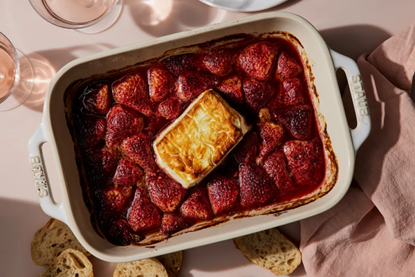 Baked feta with honeyed strawberries