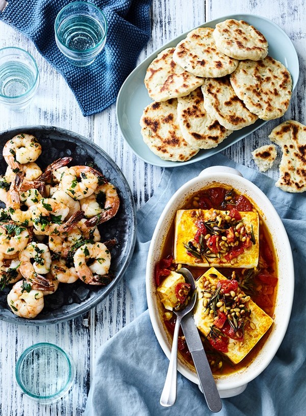 Baked feta with rosemary and pine nuts