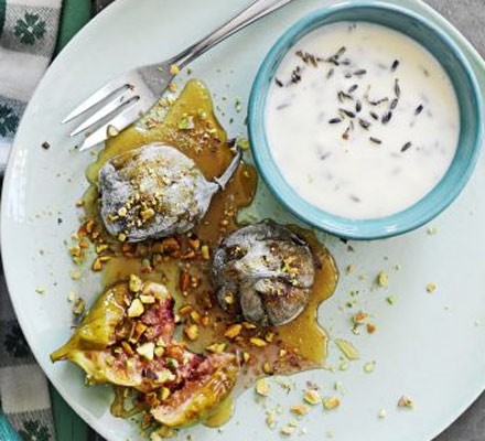 Baked figs with rosewater, pistachios and mascarpone