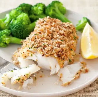 Baked fish with crisp bread crumbs