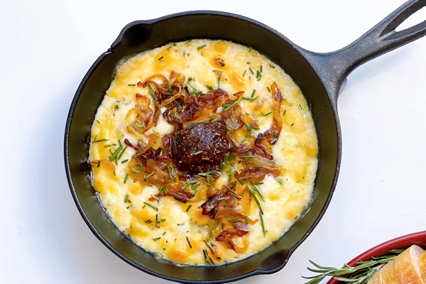 Baked Fontina with caramelized onions & fig jam