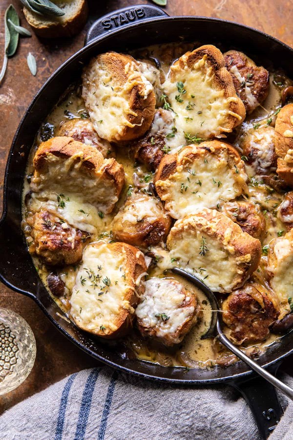 Baked French onion meatballs
