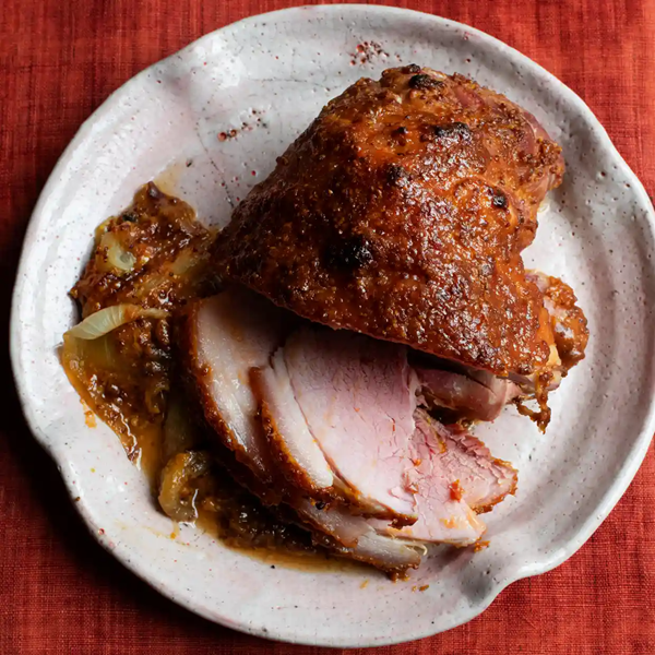 Baked gammon with maple and miso