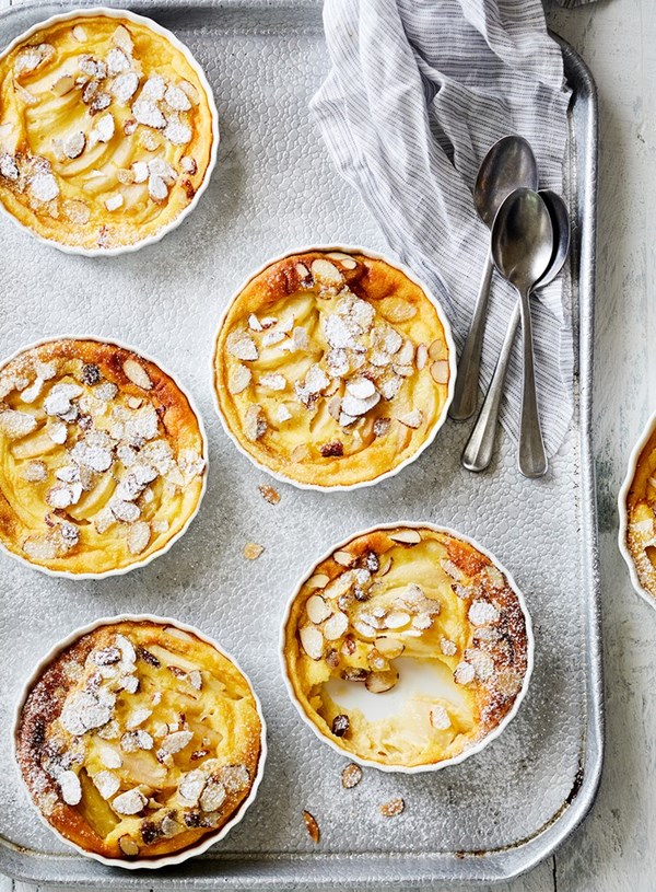 Baked ginger custard and pear puddings
