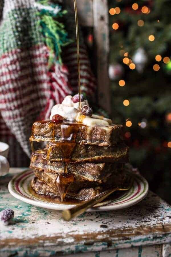 Baked gingerbread custard waffle French toast