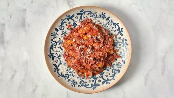 Baked gnocchi with porcini, tomato and thyme 