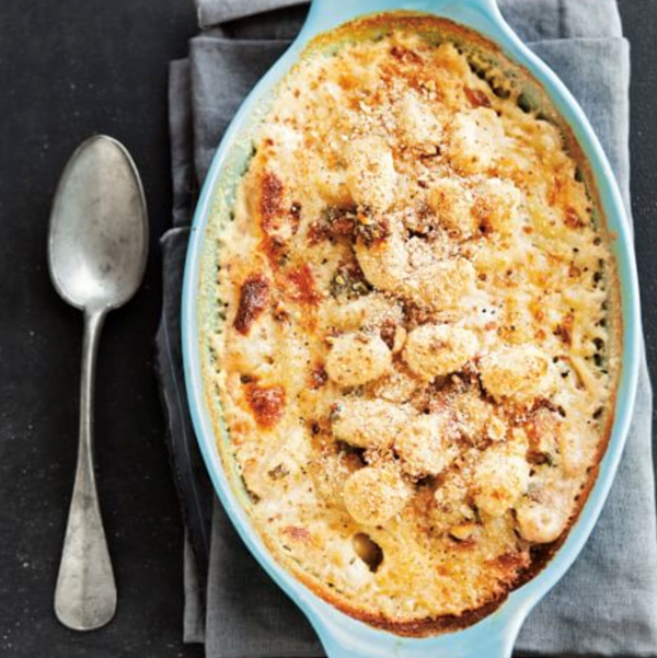 Baked gnocchi with Taleggio, pancetta, and sage