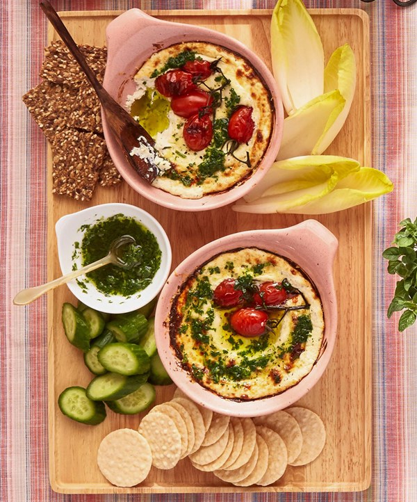Baked goat cheese with herb oil