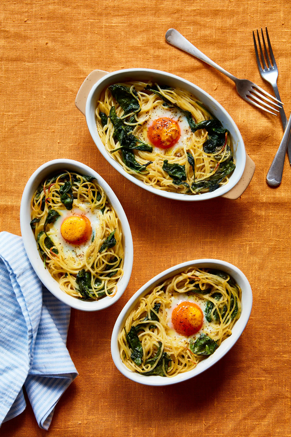 Baked green eggs and pasta