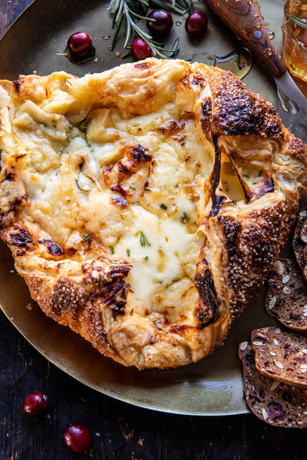 Baked Gruyère in pastry with rosemary and garlic