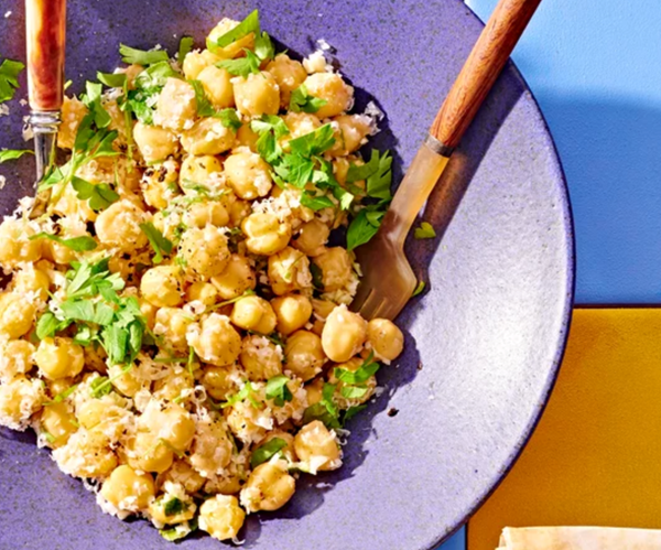Baked halibut & fennel packets with chickpea salad