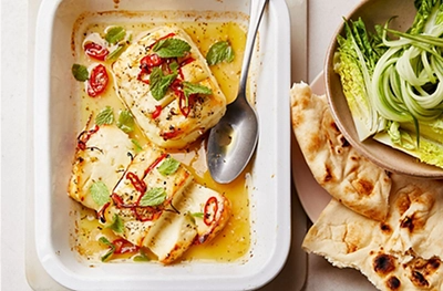 Baked halloumi with honey & chilli