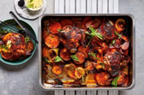 Baked harissa chicken with vegetables