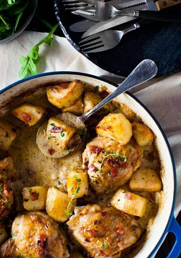Baked honey mustard chicken with potatoes & bacon