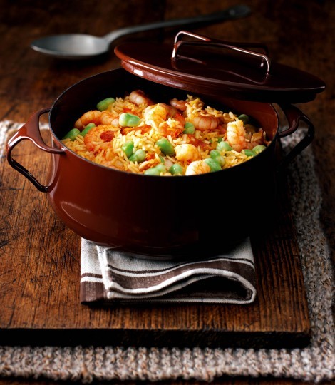 Baked king prawn rice