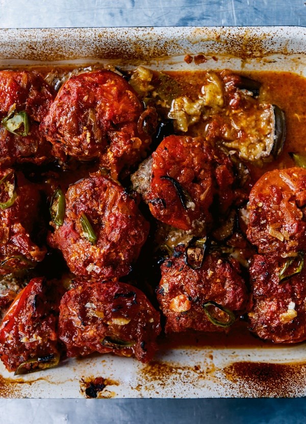 Baked kofta with aubergine and tomato