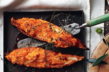 Baked kumara with Taleggio