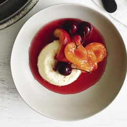 Baked lemon ricotta with poached stone fruit