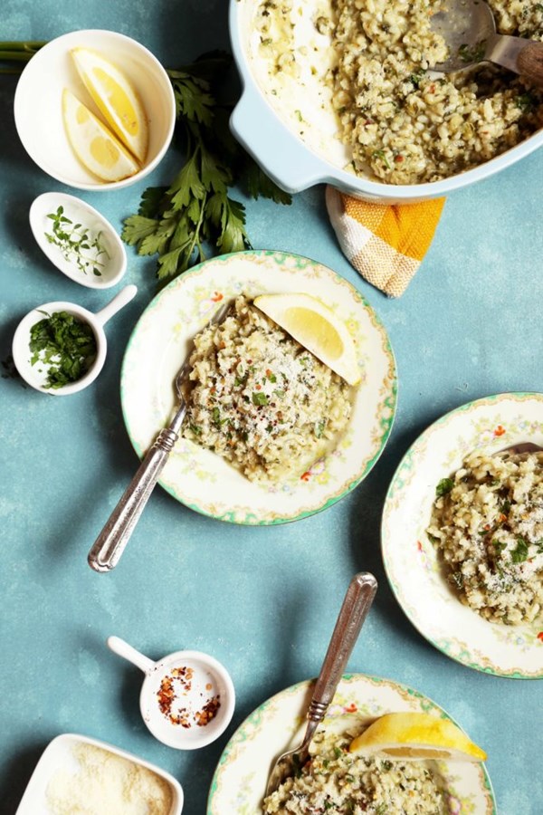 Baked lemon spinach risotto