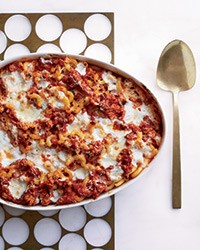 Baked macaroni with mortadella and mozzarella