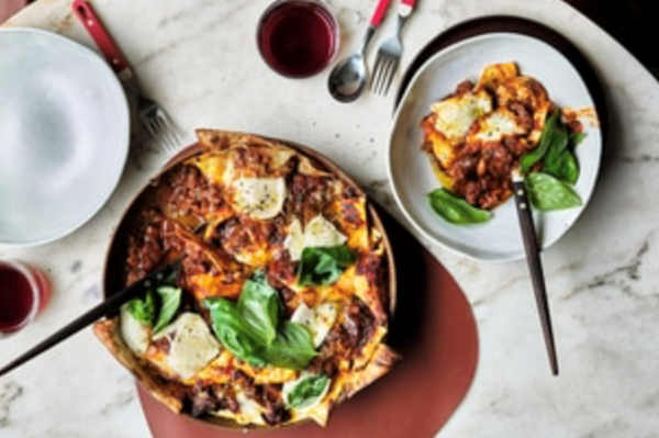 Baked maltagliati with Sicilian pork and fennel ragu
