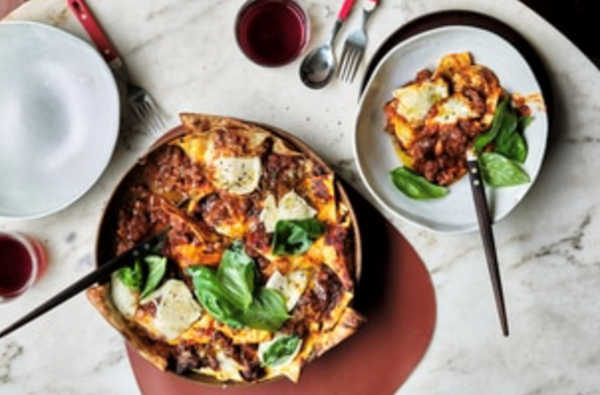 Baked maltagliati with Sicilian pork and fennel ragu
