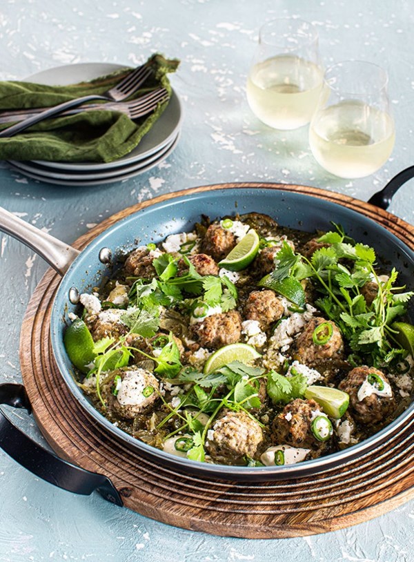 Baked Mexican meatballs with salsa verde