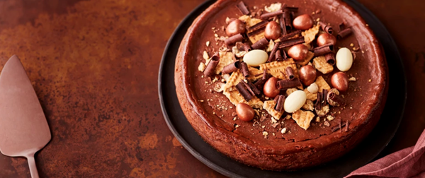 Baked milk choc and malt cheesecake