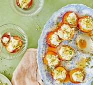 Baked nectarines with mascarpone, pistachio & honey drizzle