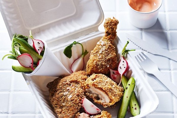 Baked-not-fried chicken with garlic Sriracha yoghurt
