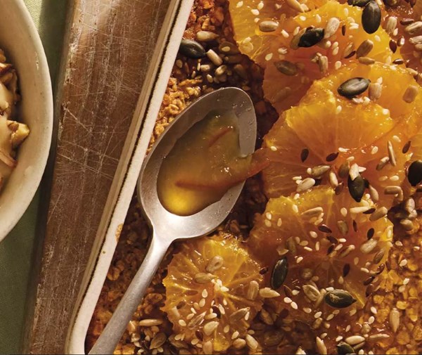 Baked oats with sticky marmalade oranges