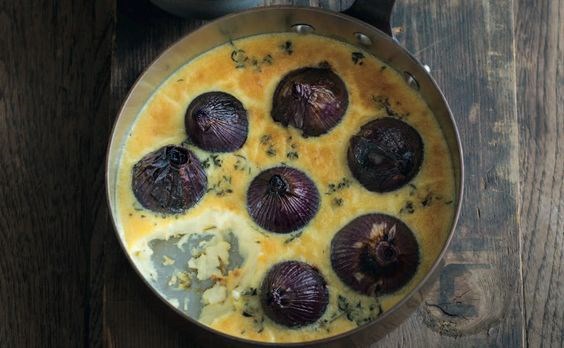 Baked onions in Brie custard