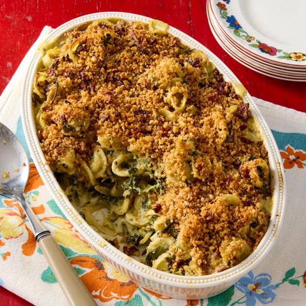 Baked orecchiette with bacon breadcrumbs