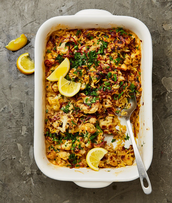 Baked orzo with cauliflower and Dijon mustard