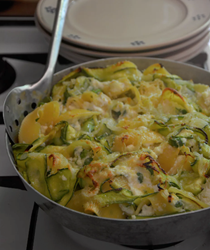 Baked pasta with ricotta and spring vegetables