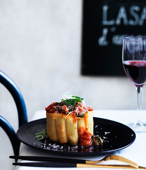 Baked pasta with tomato sauce (Timballo Napoletano)