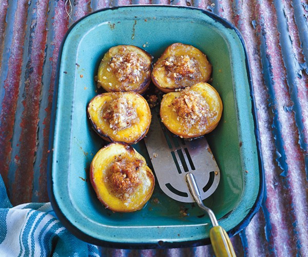 Baked peaches with almond and ginger butter